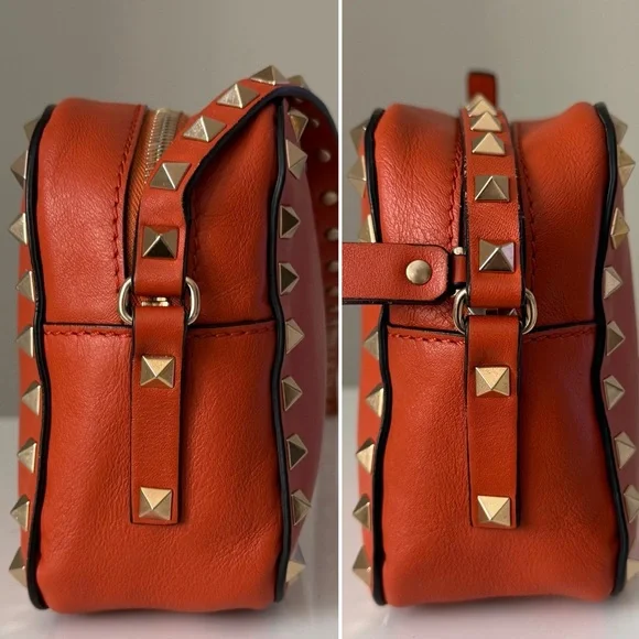 Valentino Garavani Rockstud Camera Crossbody Bag Orange Leather Gold Studs - Picture 5 of 16